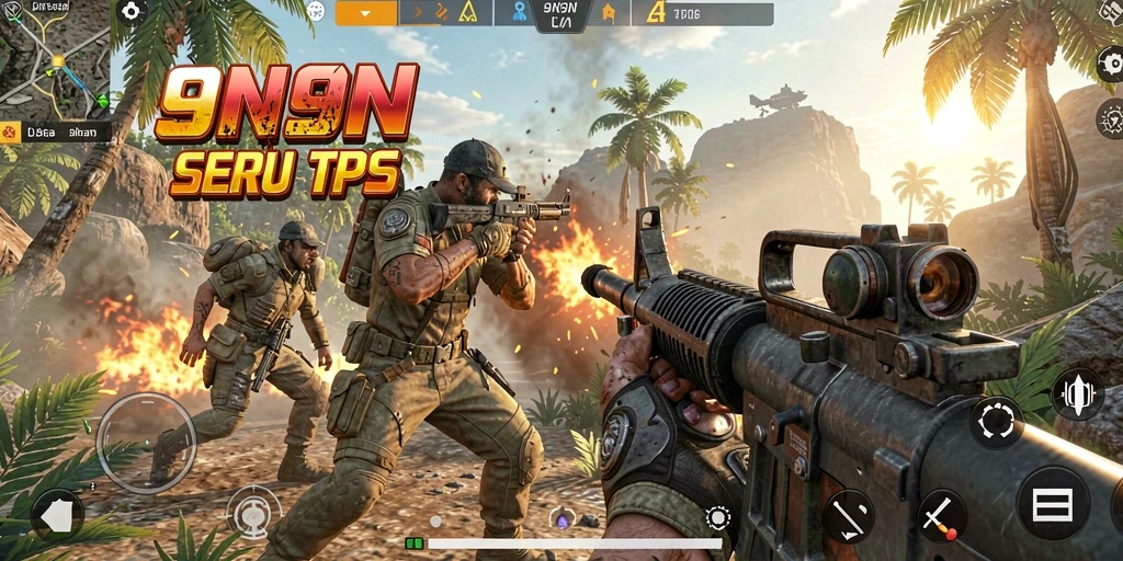 Screenshot gameplay 9N9N dengan pertempuran seru di arena TPS.