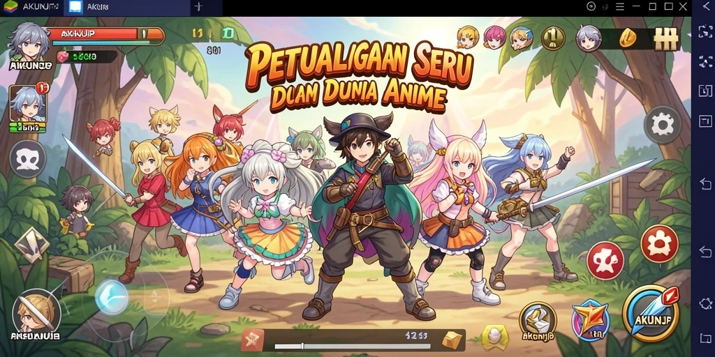 Screenshot utama AKUNJP menampilkan pertarungan seru dalam dunia anime.