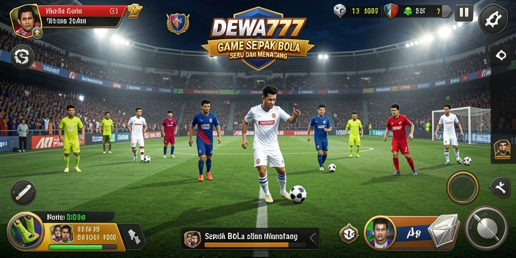 Tampilan gameplay DEWA777 saat pertandingan sepak bola berlangsung.