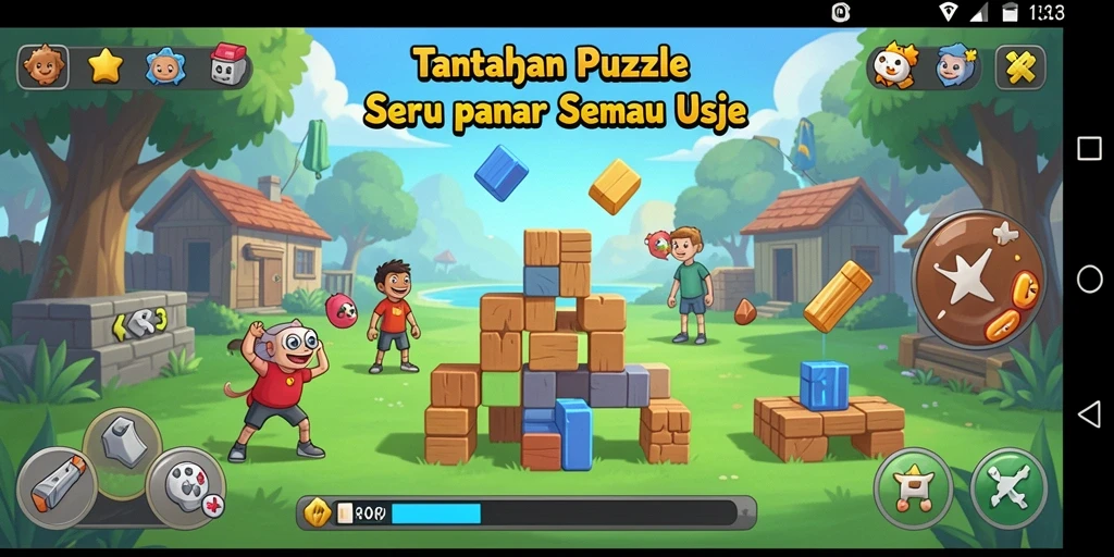 Screenshot utama K3K3 menampilkan gameplay puzzle yang mengasyikkan.