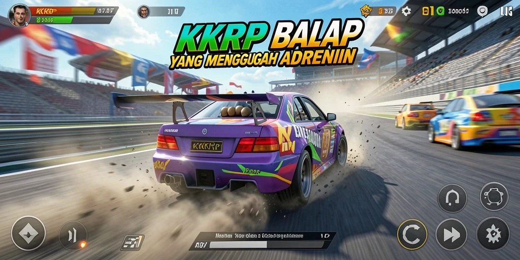 Tampilan gameplay KKRP yang mendebarkan saat balap di lintasan.