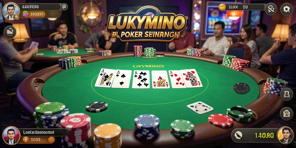 Tangkapan layar gameplay LUKYMINO dengan aksi Poker yang mendebarkan.