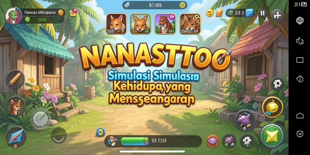 Screenshot gameplay NANASTOTO menampilkan karakter dalam suasana simulasi yang vibrant.