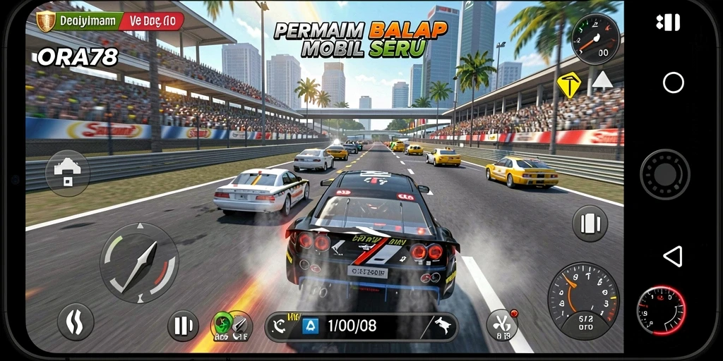 Tampilan gameplay balap yang seru dan mendebarkan di ORA78.