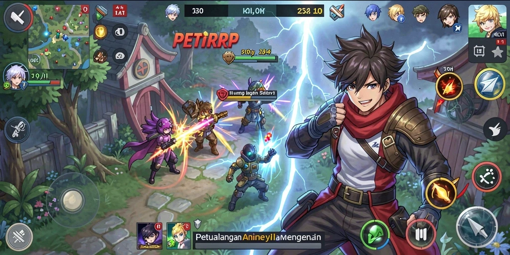 Tangkapan layar PETIRRP menampilkan karakter anime dalam aksi epik.