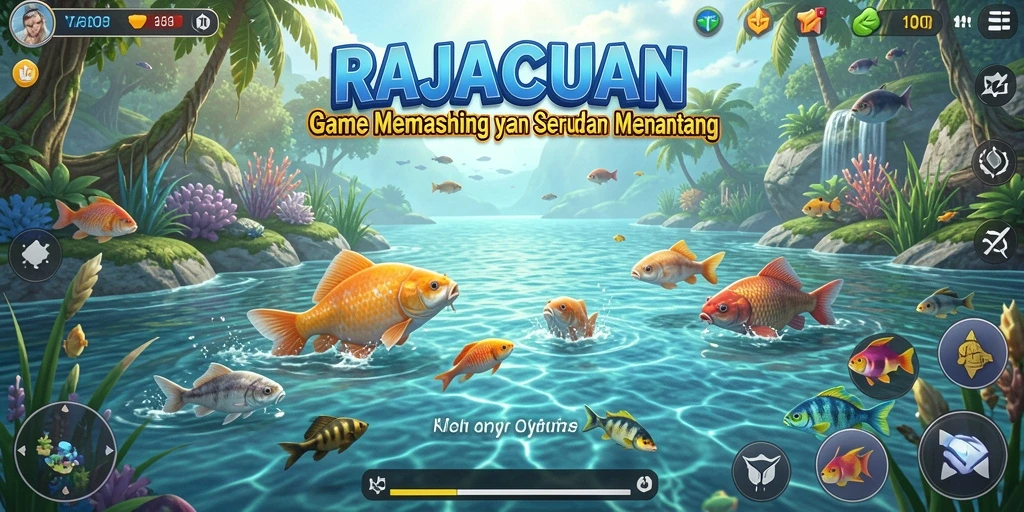 Tampilan gameplay seru dalam RAJACUAN saat menangkap ikan.