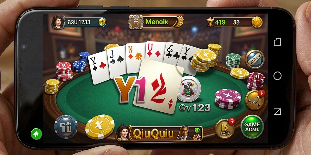 Screenshot utama YY123 menampilkan gameplay QiuQiu yang menarik.