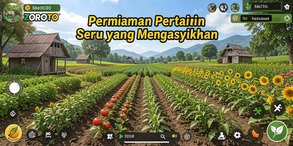 Tampilan gameplay ZORTOTO yang menampilkan aktivitas pertanian yang menarik.